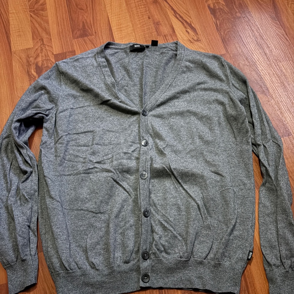 Hugo Boss Men's Charcoal Cardigan Sweater